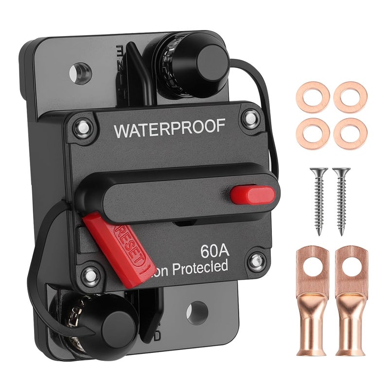 voltrish 60 Amp Marine Circuit Breaker Switch for Trolling Motor Battery Box, Premium 12V - 48V 60A DC Breaker for Boat Motor, RV, Solar Panel & Car Audio, One-Click Reset, No Fuse Needed - Image 1